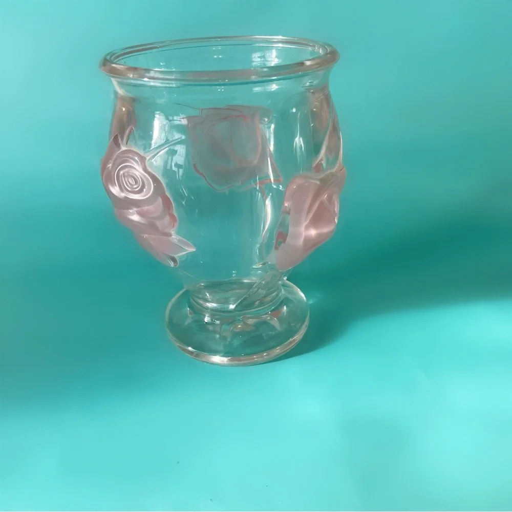 Vintage teleflora rose pastel glass vase holder home decor